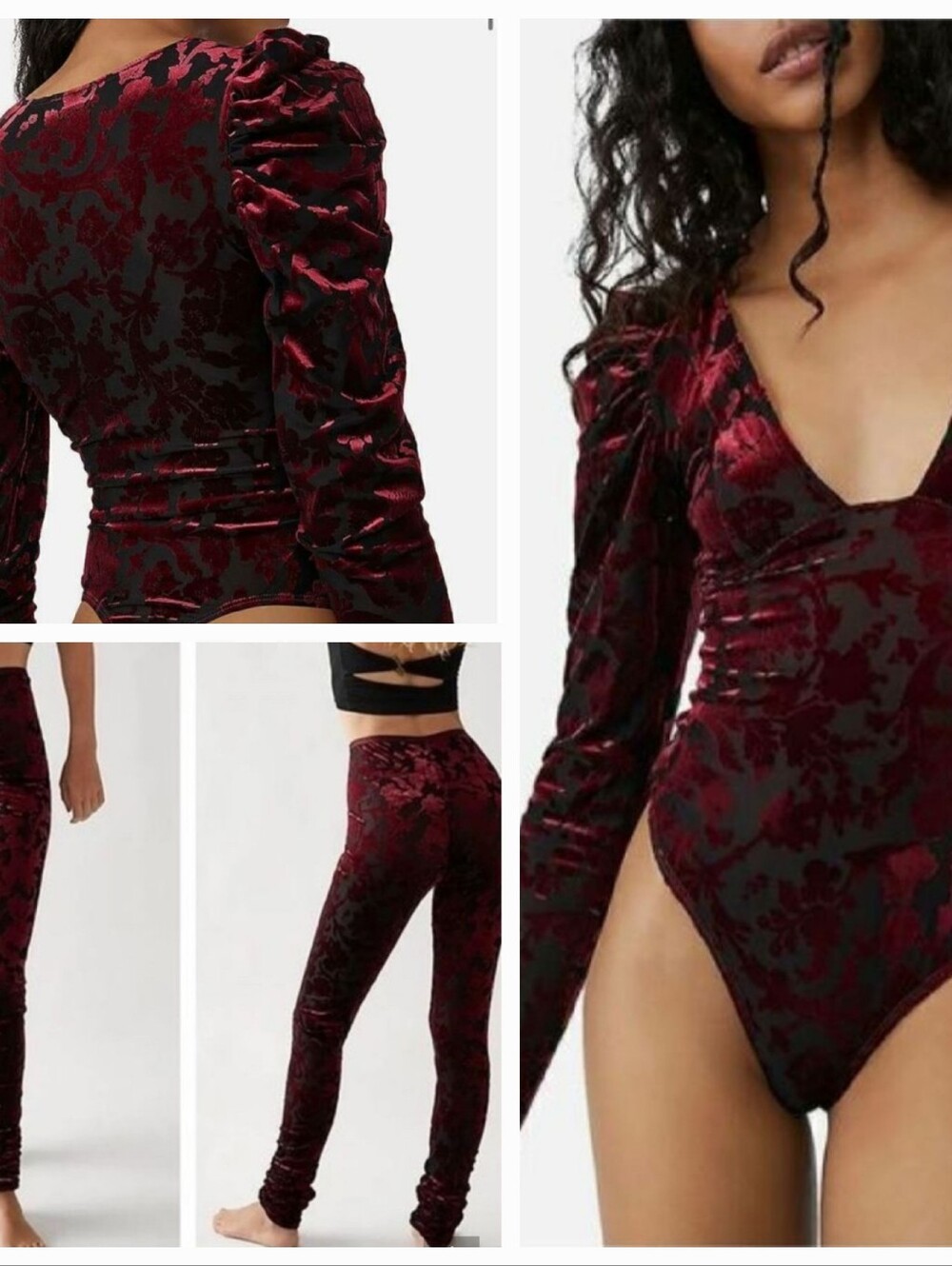 Velvet Burnout Burgundy Bodysuit & Leggings Set free people women's intimately